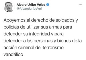 Tuit de Álvaro Uribe
