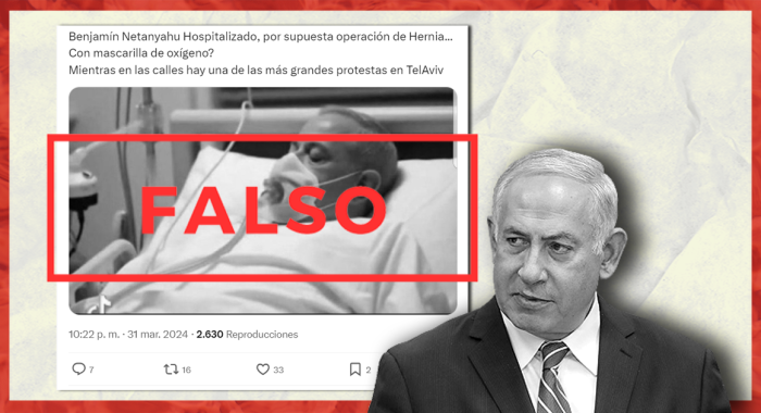 Falso: imagen de Benjamin Netanyahu hospitalizado y con máscara de oxígeno
